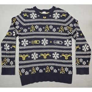 Star Trek Men's Navy Blue Fair Isle Knit Long Sleeve Crew Sweater Top One Size